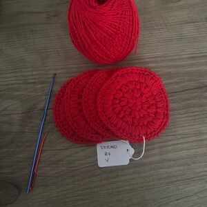 Handcrafted Red Crochet Coasters